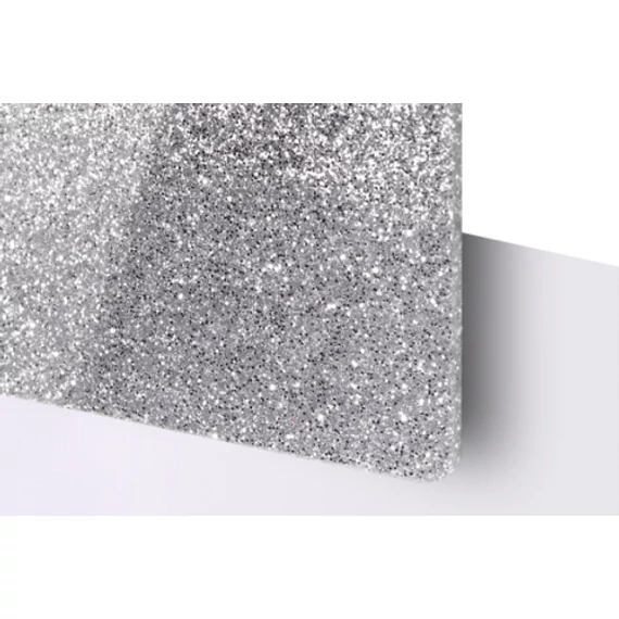TroGlitter 3,0 mm Plexi Fényes Csillámos Ezüst Akril lemez 610 x 1020 mm