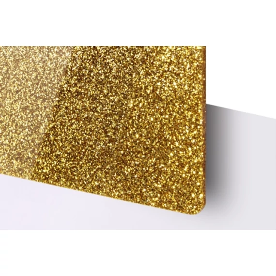 TroGlitter 3,0 mm Plexi Fényes Csillámos Arany akril lemez 610 x 1020 mm