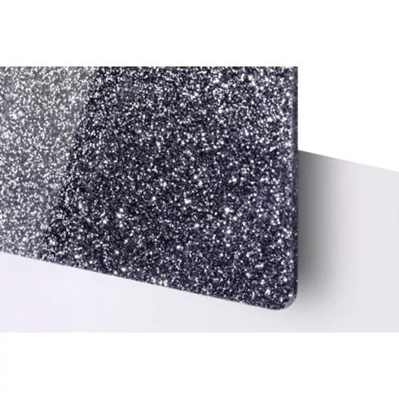 TroGlitter 3,0 mm Plexi Fényes Csillámos Fekete Akril lemez 610 x 1020 mm