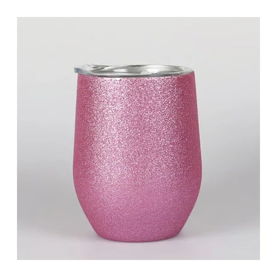 Lézerezhető fém bögre pink glitteres  rozsdamentes 360ml / 163915