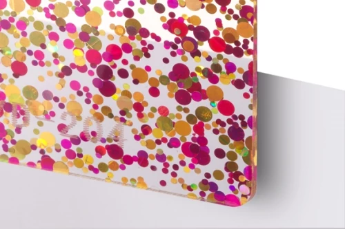 TroGlitter 3,0 mm Plexi Pöttyös Piros / Arany akril lemez 610 x 1020 mm