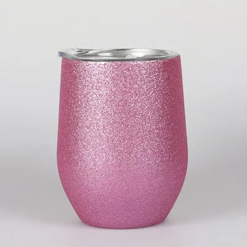 Lézerezhető fém bögre pink glitteres  rozsdamentes 360ml / 163915